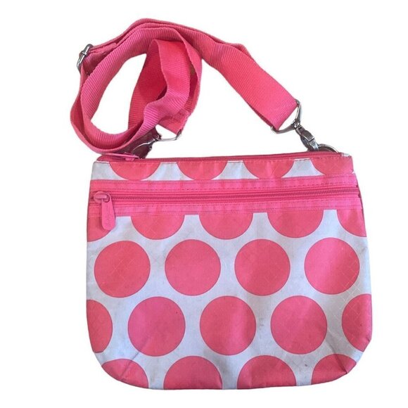 Thirty One 31 Mod Dot Crossbody Bag Pink Coral Nylon Small Adjustable Strap - Picture 1 of 10